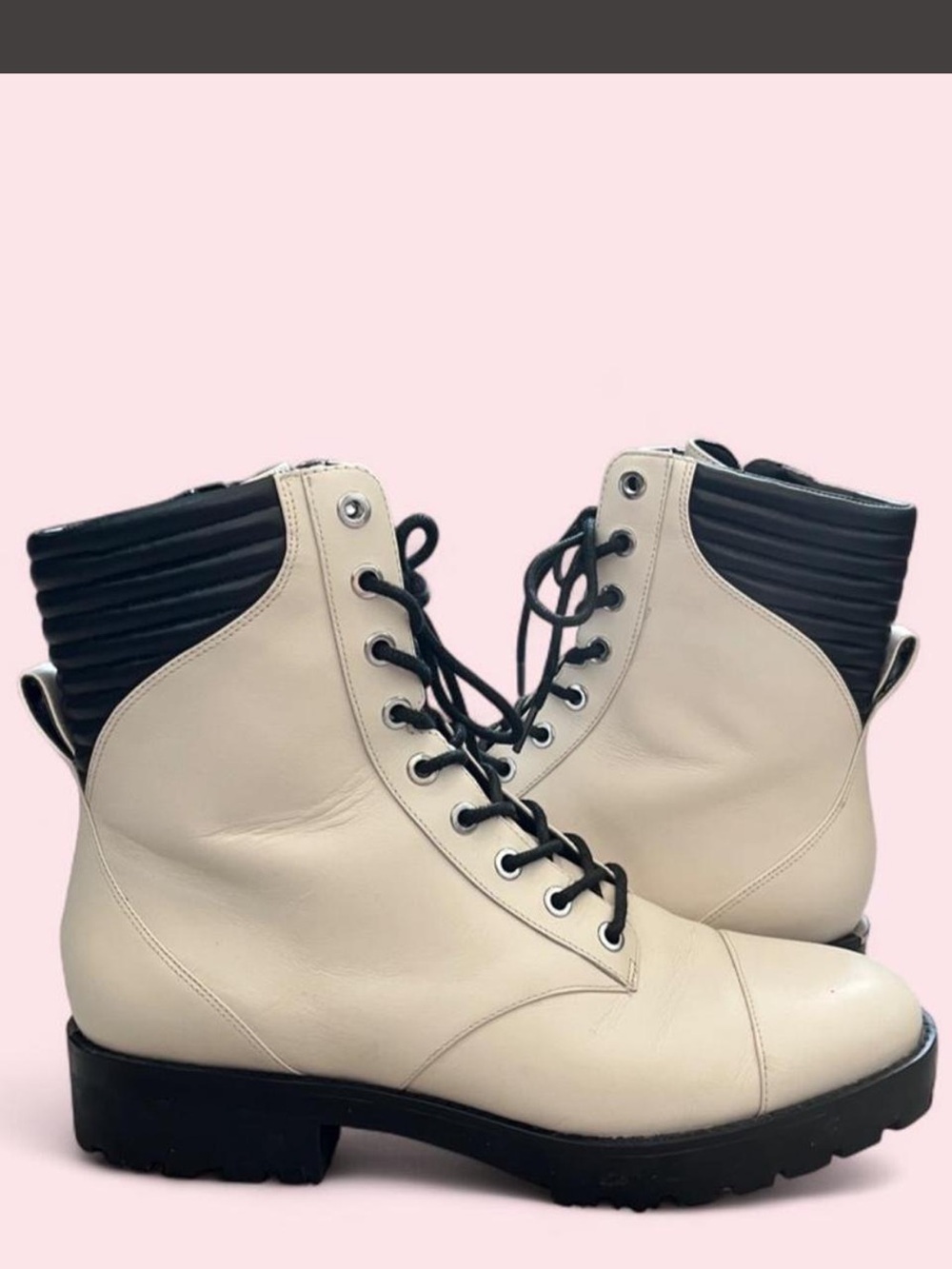 Michael Kors Cream and Black Lace-Up Ankle Combat Boots